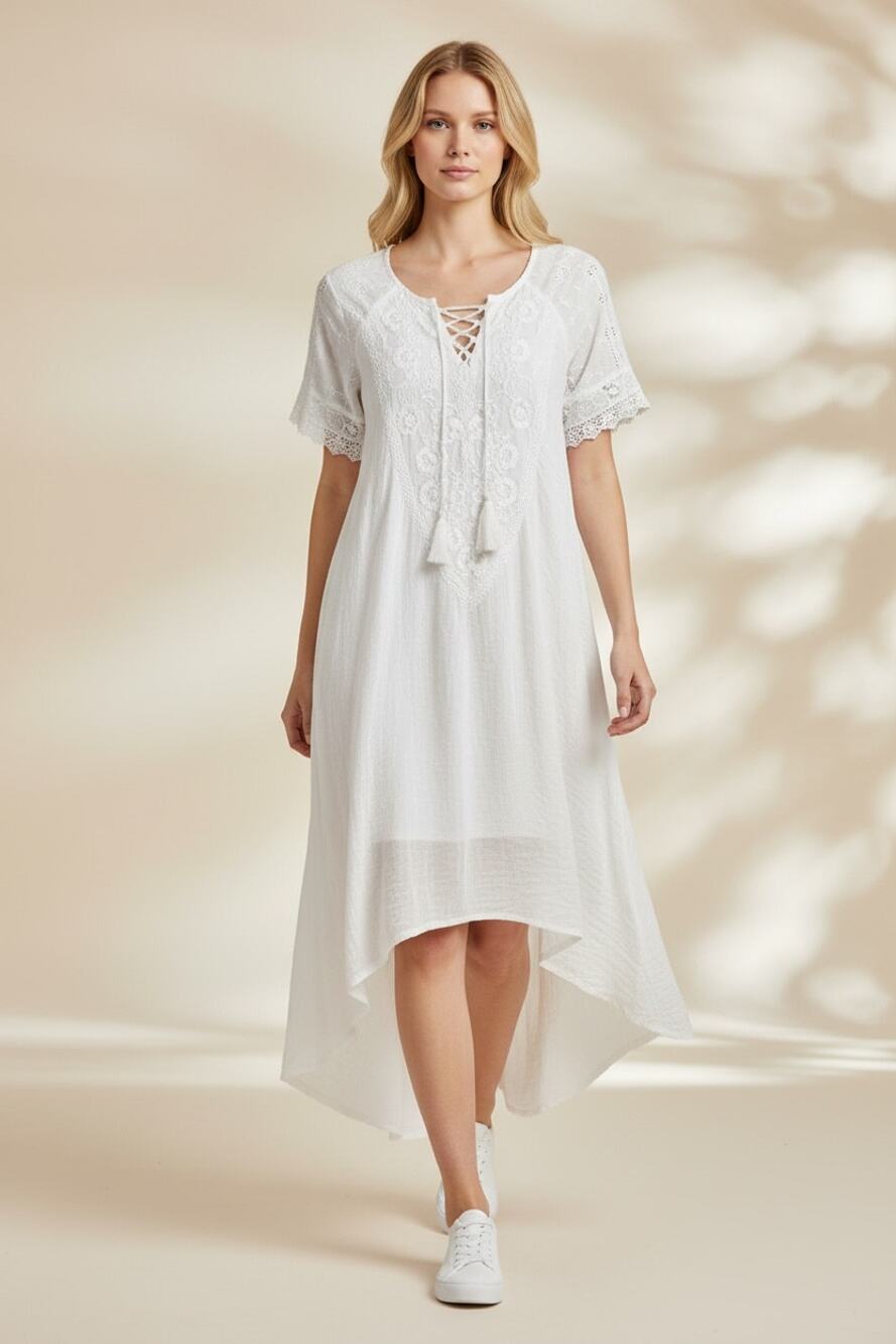 White Ana & Rose Sheer Dress Boho Indie Whimsy Sz Medium Lace Ornate Fairy Glam